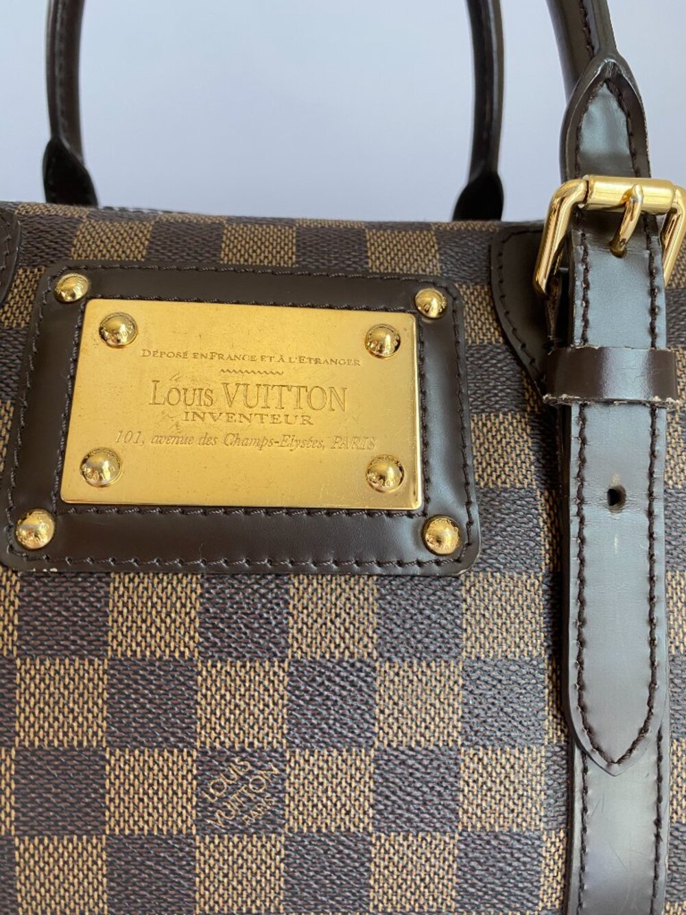 Louis Vuitton Berkeley Damier Ebene Satchel Bag Brown Top Handle - Picture 7 of 16